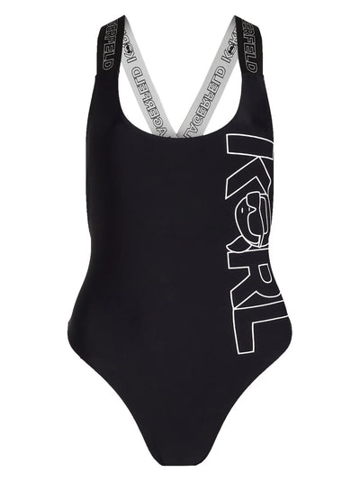 KARL LAGERFELD IKONIK LOGO-PRINT SWIMSUIT