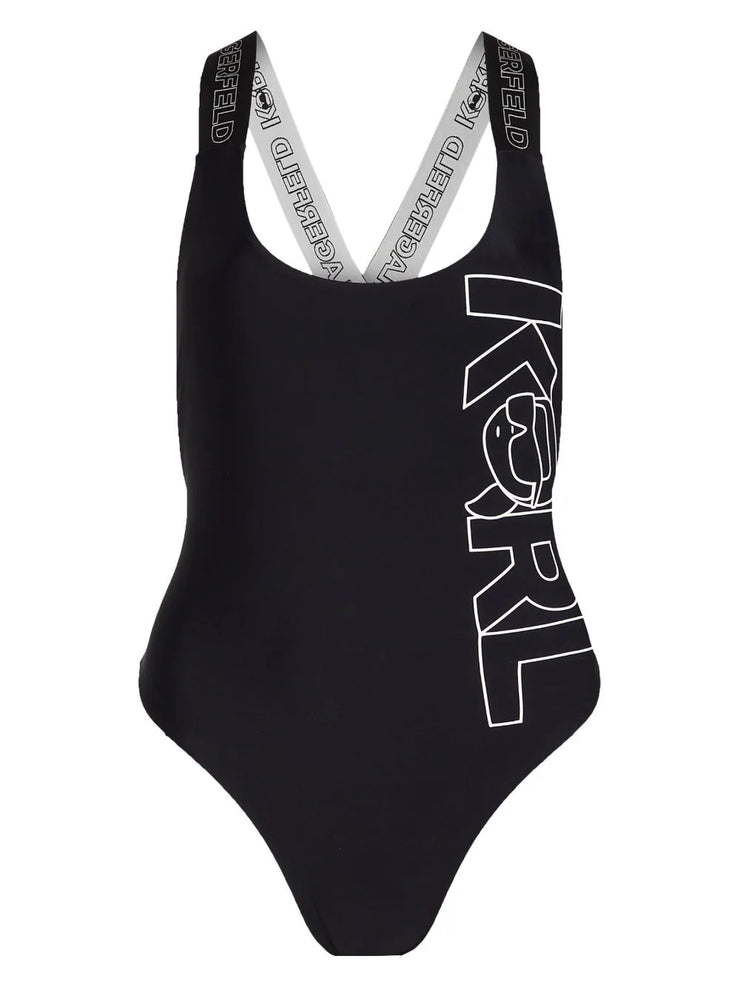 KARL LAGERFELD IKONIK LOGO-PRINT SWIMSUIT