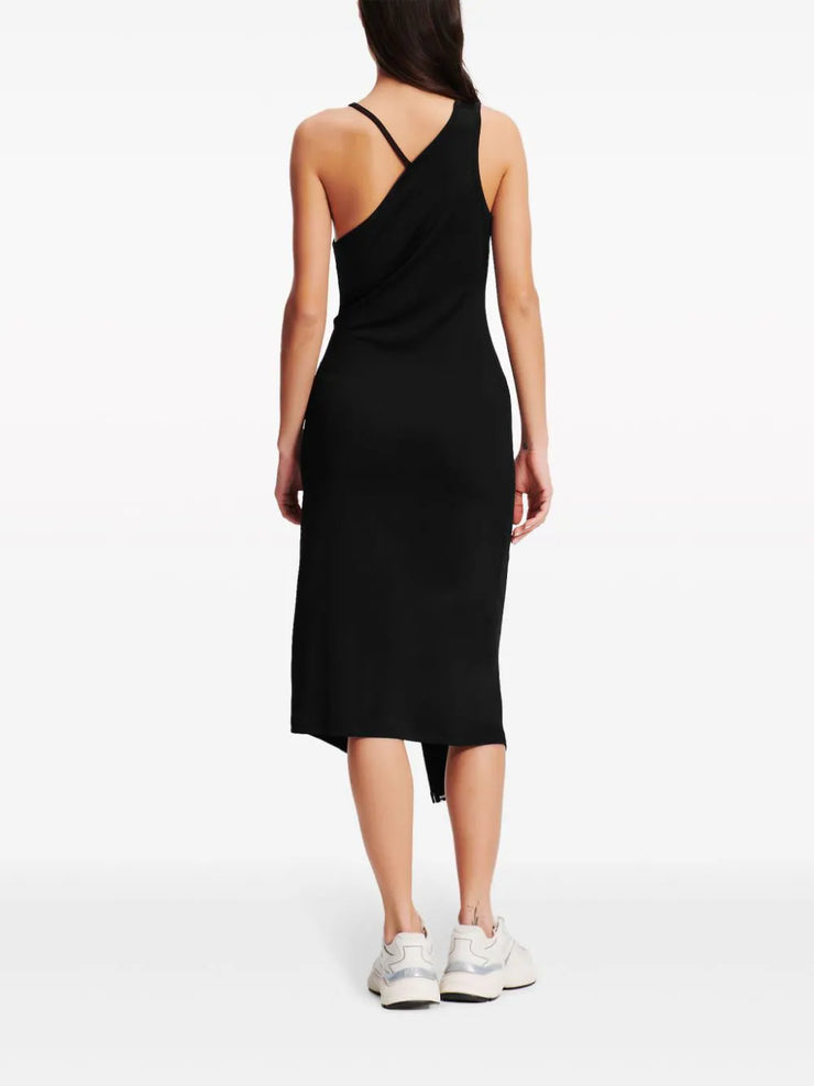 KARL LAGERFELD LOGO-TRIM ASYMMETRIC MIDI DRESS