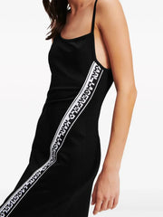 KARL LAGERFELD LOGO-TRIM ASYMMETRIC MIDI DRESS