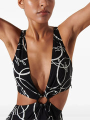 KARL LAGERFELD CIRCLE-PRINT V-NECK BEACH DRESS