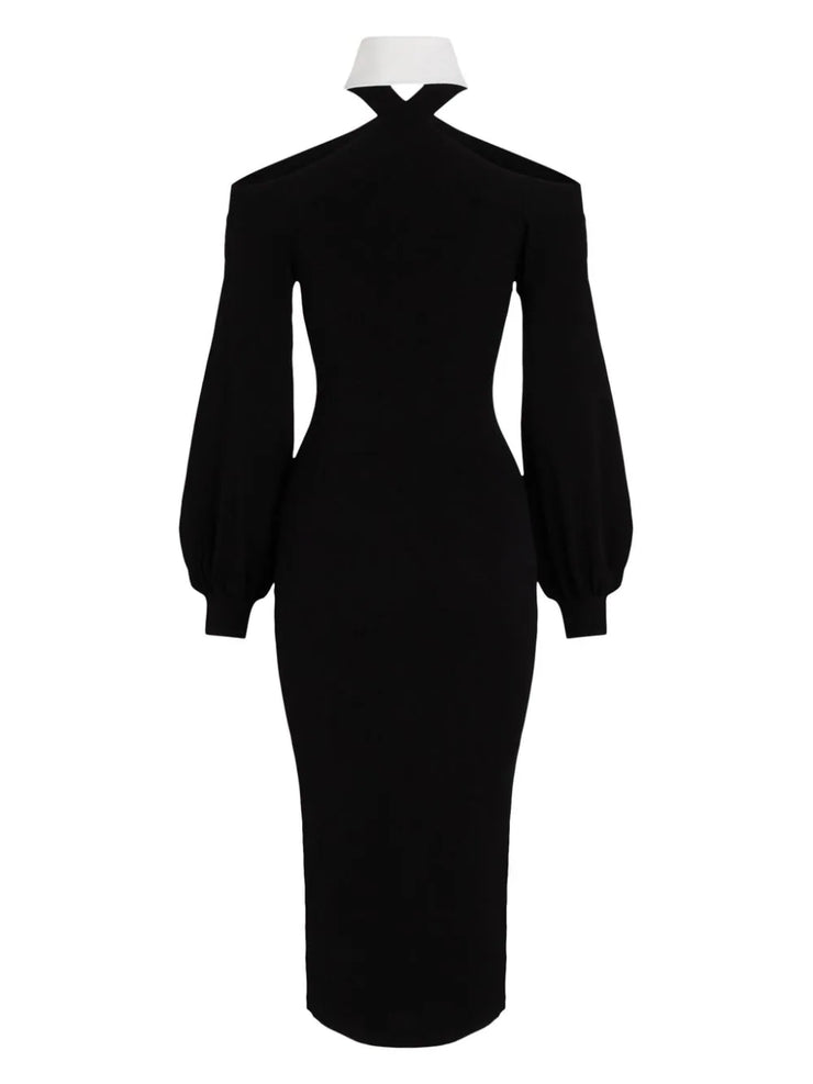 KARL LAGERFELD COLD-SHOULDER KNITTED DRESS