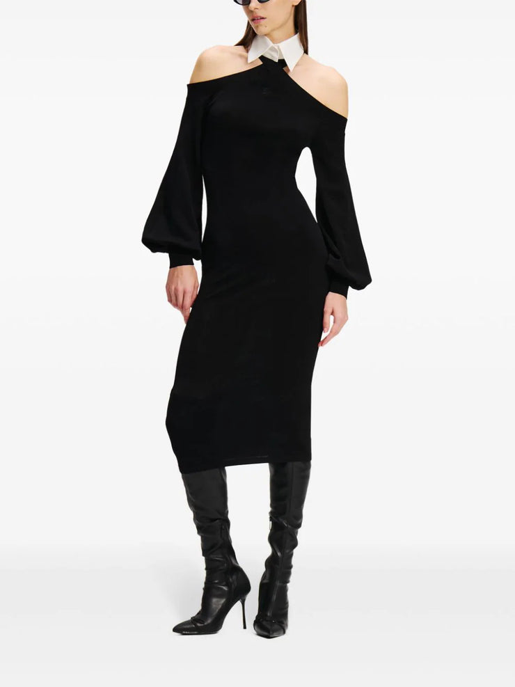 KARL LAGERFELD COLD-SHOULDER KNITTED DRESS