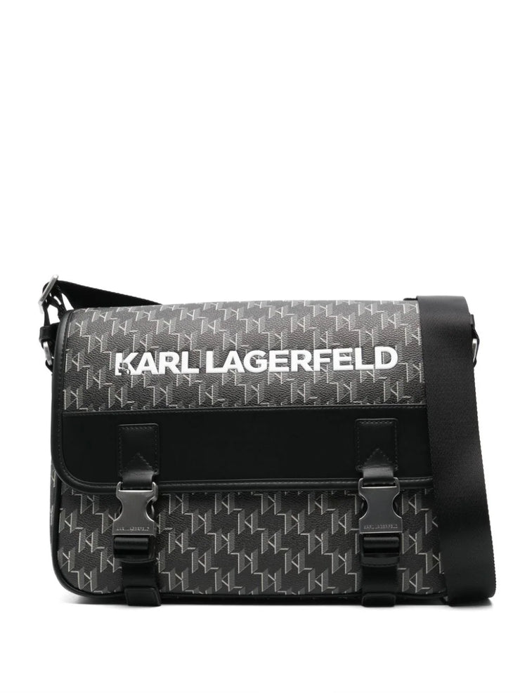 KARL LAGERFELD LOGO-EMBOSSED MESSENGER BAG