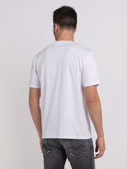 REPLAY CREWNECK T-SHIRT WITH BIKER PRINT