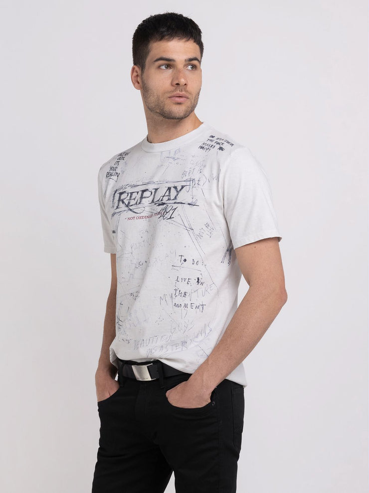 REPLAY ORGANIC COTTON T-SHIRT WITH PRINT