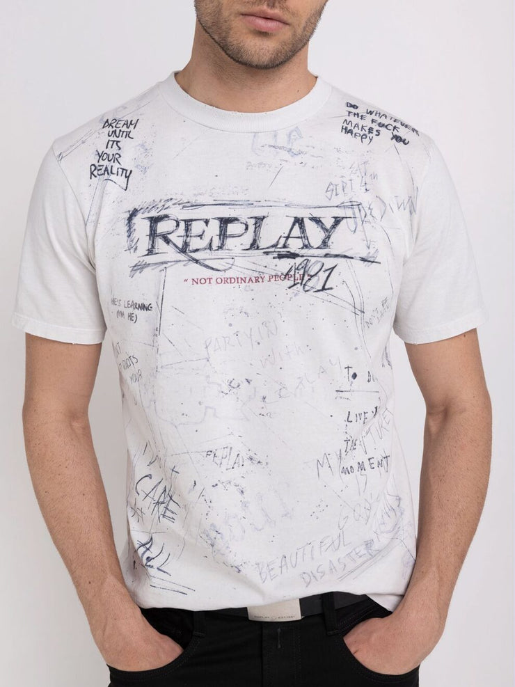 REPLAY ORGANIC COTTON T-SHIRT WITH PRINT