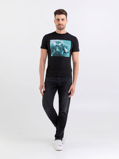 REPLAY JERSEY T-SHIRT WITH PRINT