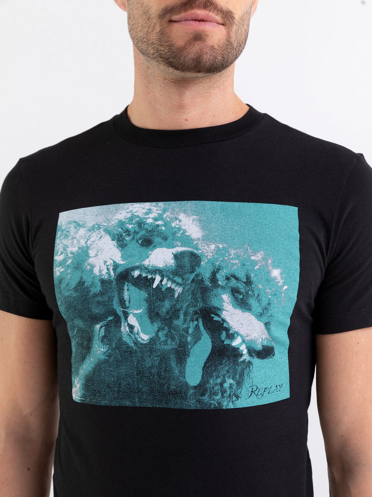 REPLAY JERSEY T-SHIRT WITH PRINT