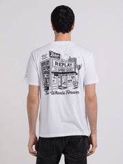 REPLAY JERSEY T-SHIRT WITH BIKER PRINT