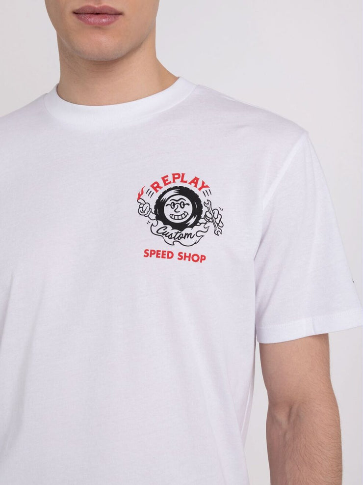 REPLAY JERSEY T-SHIRT WITH BIKER PRINT