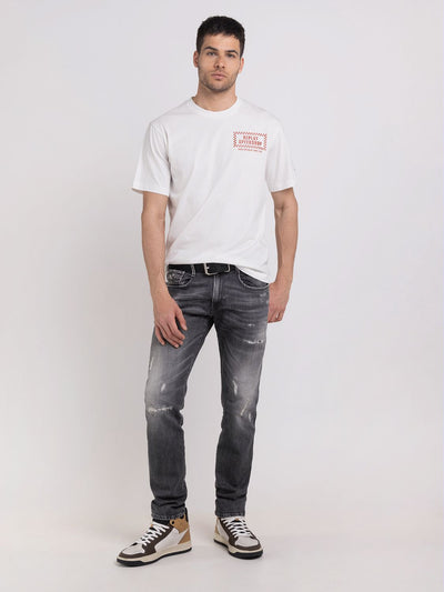 REPLAY JERSEY T-SHIRT WITH BIKER PRINT