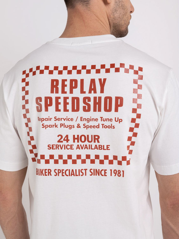 REPLAY JERSEY T-SHIRT WITH BIKER PRINT