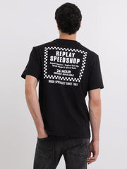 REPLAY JERSEY T-SHIRT WITH BIKER PRINT