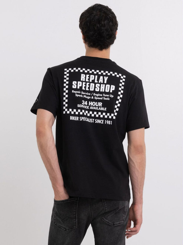 REPLAY JERSEY T-SHIRT WITH BIKER PRINT