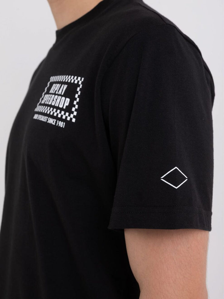 REPLAY JERSEY T-SHIRT WITH BIKER PRINT