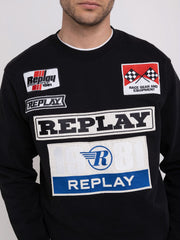 REPLAY CREWNECK SWEATER WITH RACER PATCH