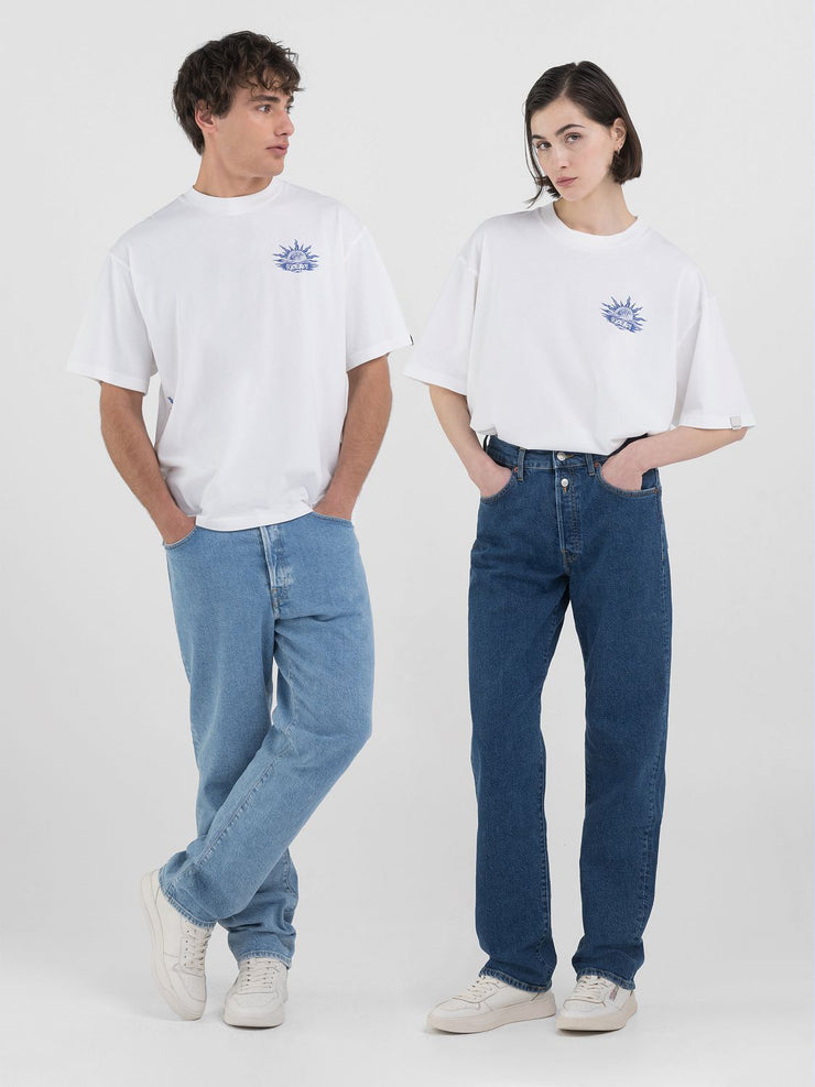 REPLAY GENDERLESS CREW-NECK T-SHIRT WITH 9ZERO1 LOGO AND GRAPHIC PRINTS