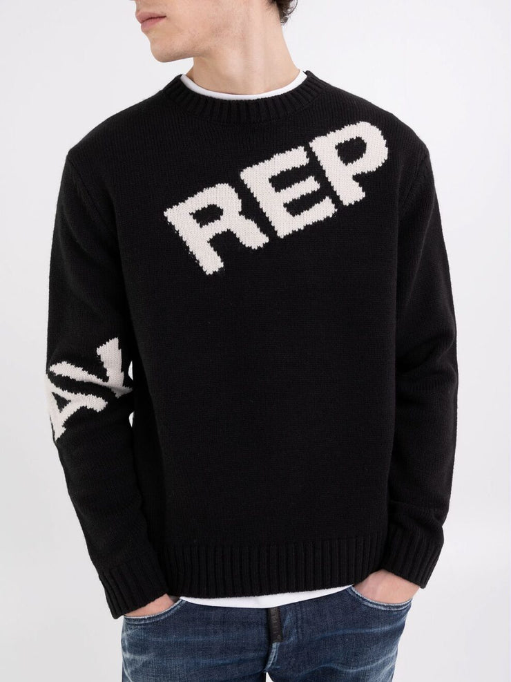 REPLAY SWEATER IN WOOL BLEND WITH JACQUARD LOGO