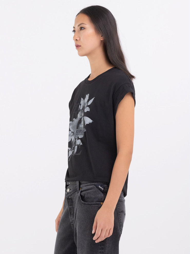 REPLAY JERSEY T-SHIRT WITH PRINT